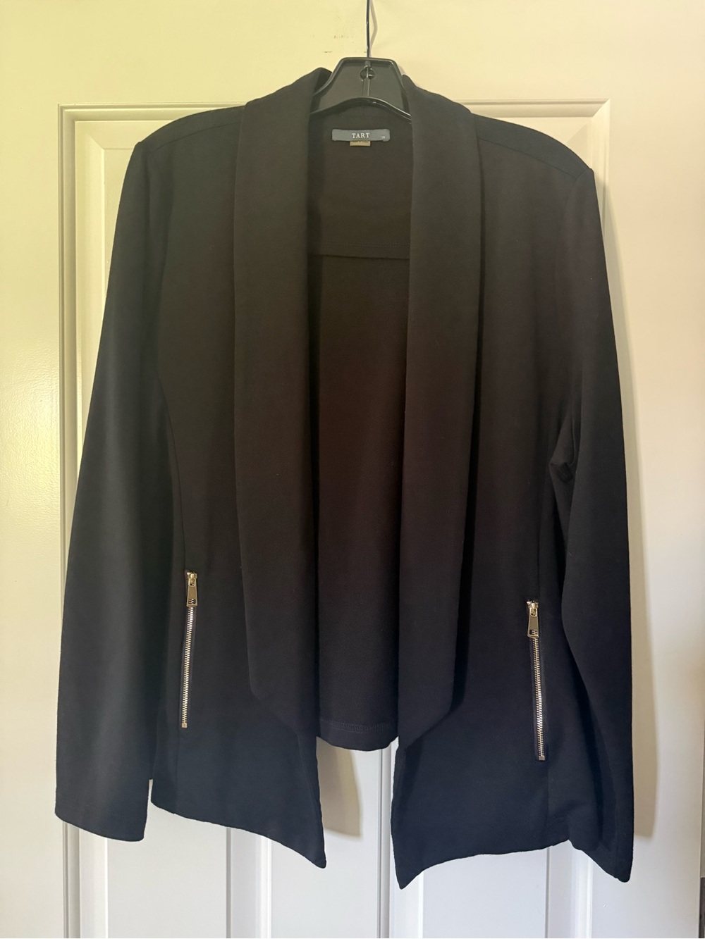 Tart Black Open-Front Blazer with Gold Zip Accents